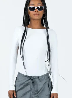 Princess Polly Gatewood Long Sleeve Bodysuit  White Flash Sale