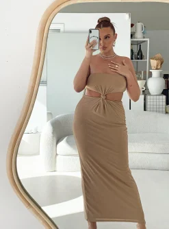 Princess Polly Gatlin Cut Out Maxi Dress  Brown Clearance