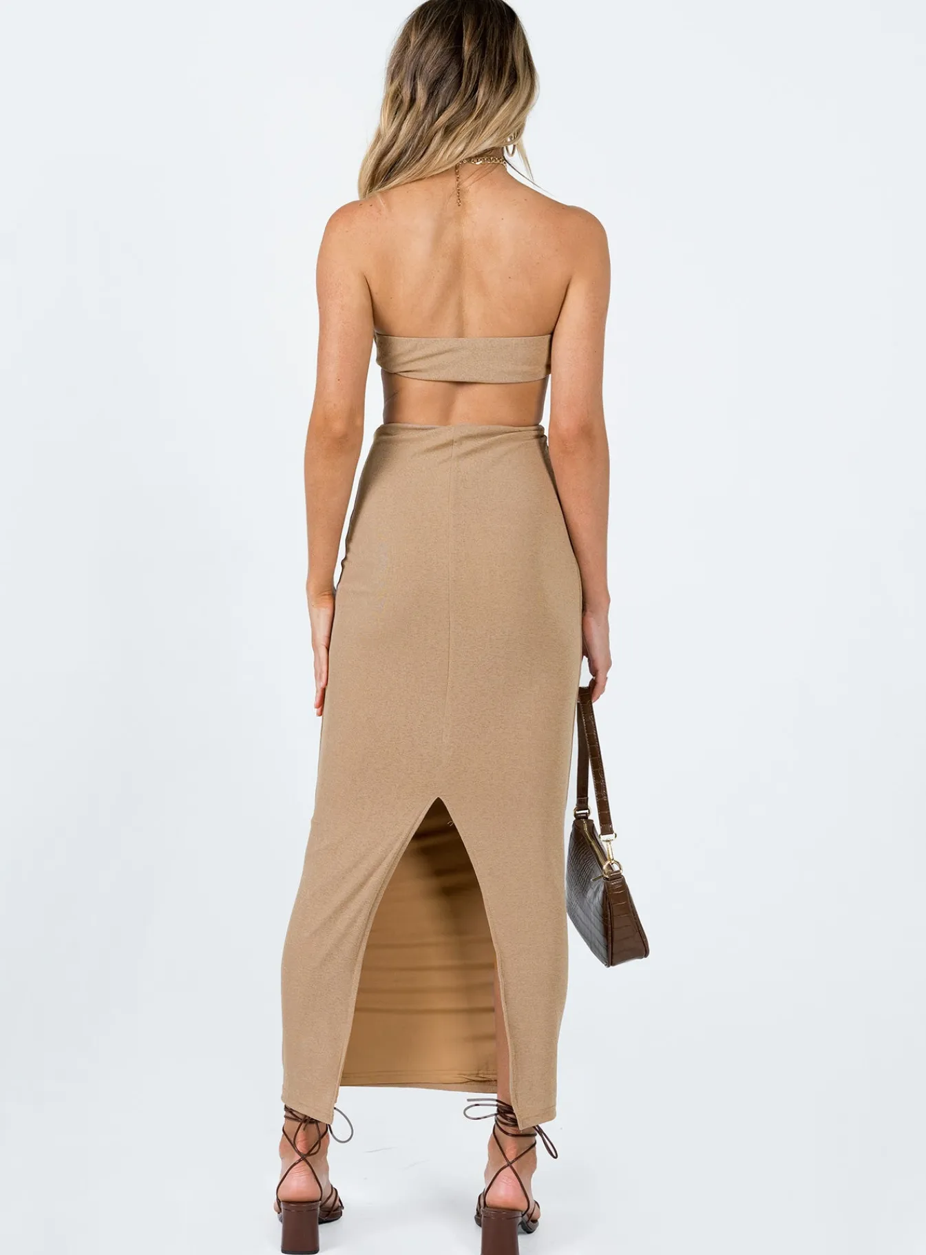 Princess Polly Gatlin Cut Out Maxi Dress Brown Clearance