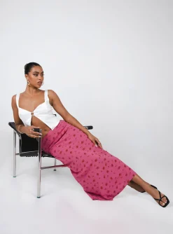 Princess Polly Gendling Midi Skirtfloral   Pink Shop