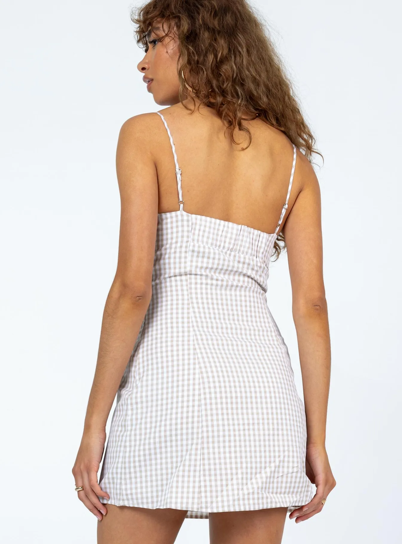 Princess Polly Genesis Mini Dressgingham Beige Cheap