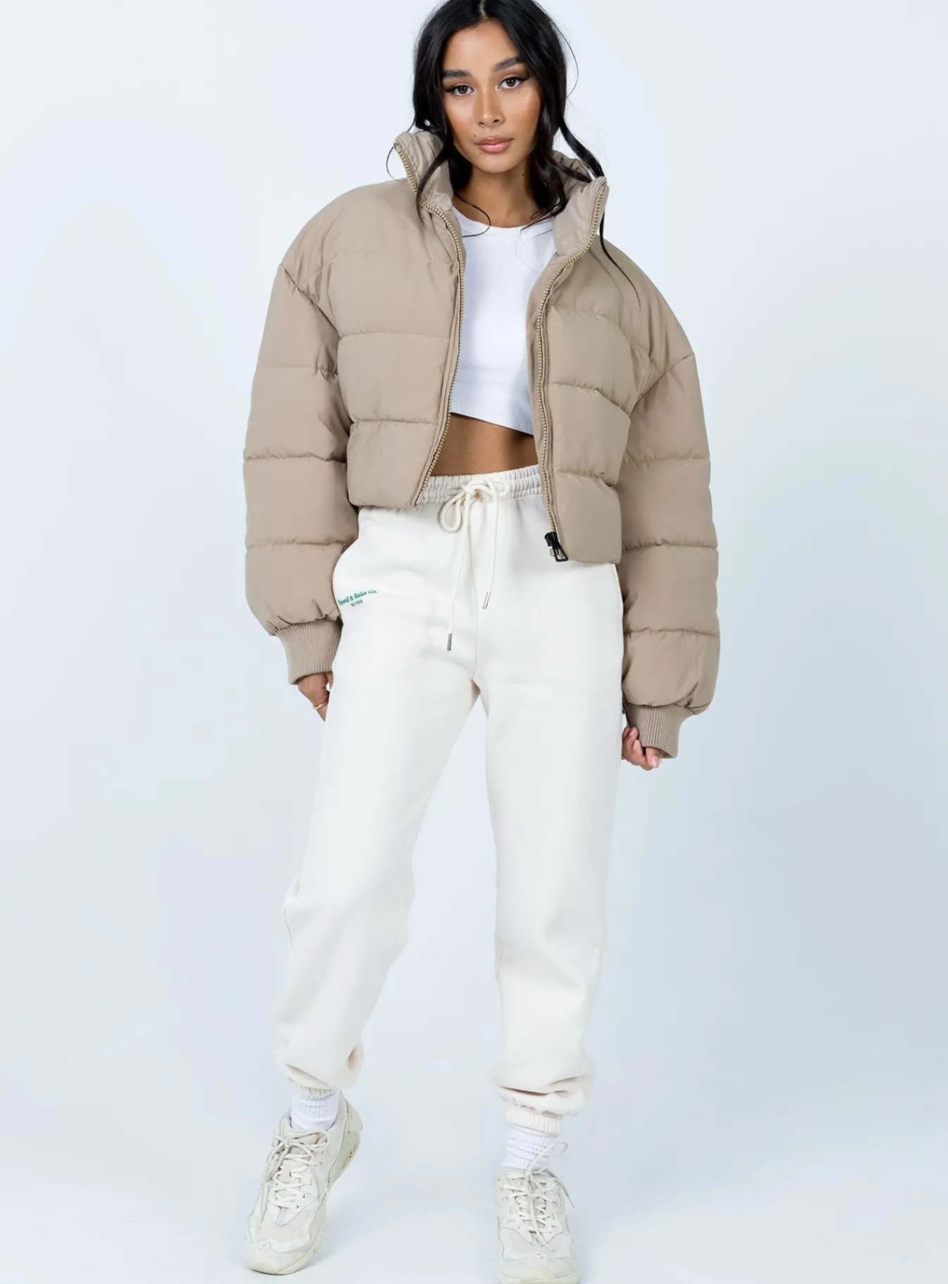 Princess Polly Georgia Cropped Puffer Jacket Beige Outlet