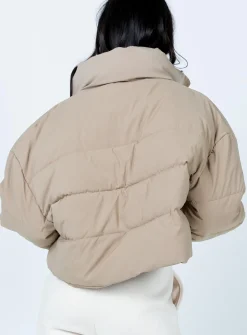 Princess Polly Georgia Cropped Puffer Jacket Beige Outlet