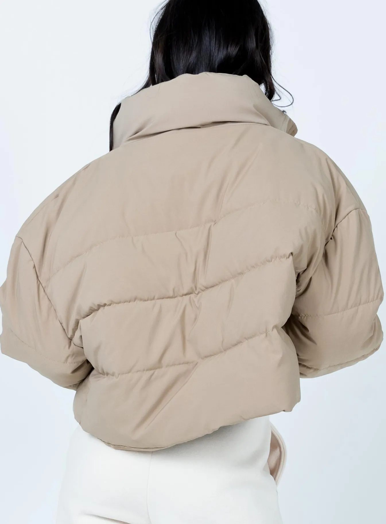 Princess Polly Georgia Cropped Puffer Jacket Beige Outlet