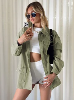 Princess Polly Germaine Cargo Shacket  Khaki Best