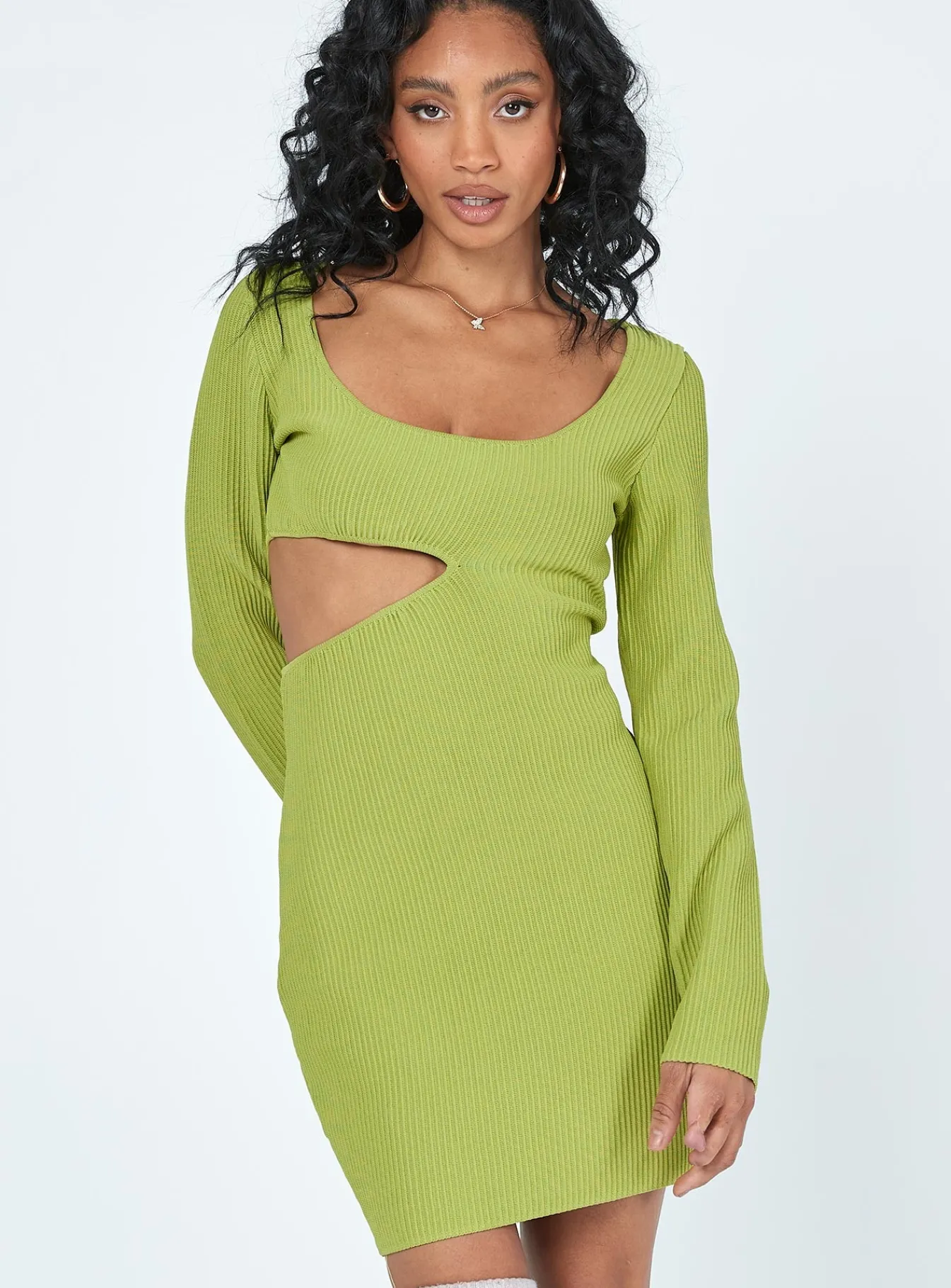 Princess Polly Giana Long Sleeve Mini Dress Green New