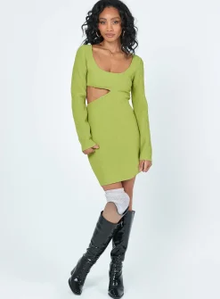 Princess Polly Giana Long Sleeve Mini Dress  Green New