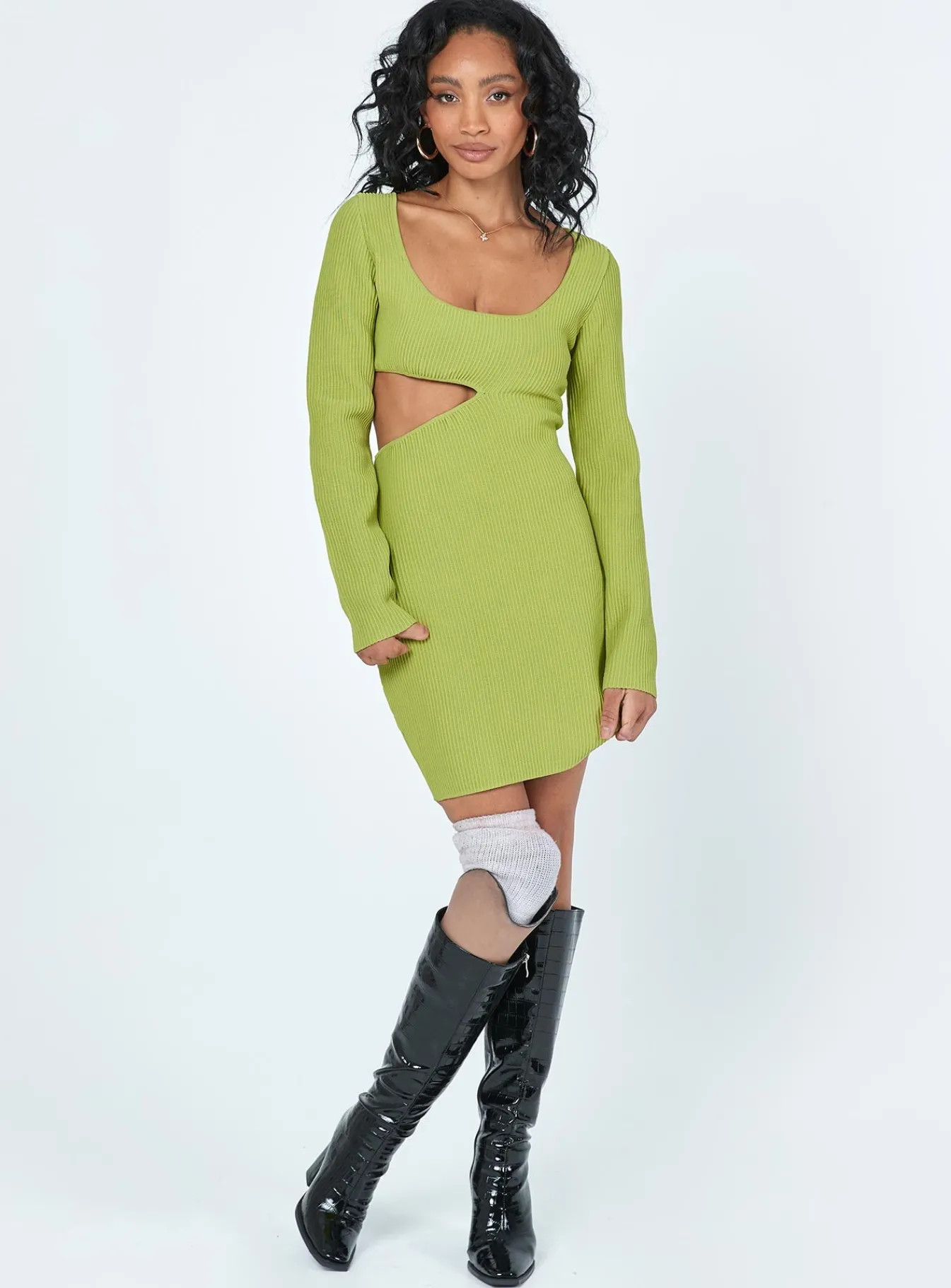 Princess Polly Giana Long Sleeve Mini Dress Green New