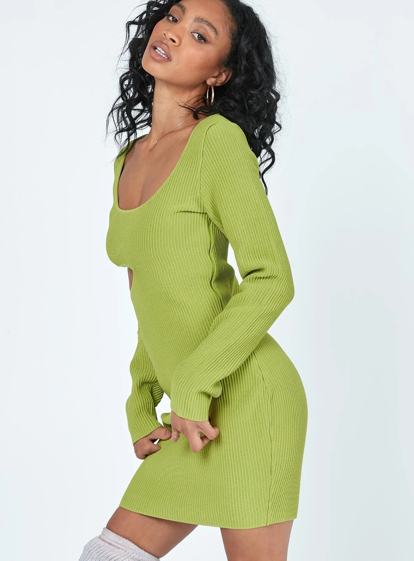 Princess Polly Giana Long Sleeve Mini Dress Green New