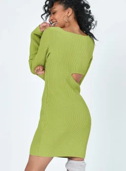Princess Polly Giana Long Sleeve Mini Dress Green New