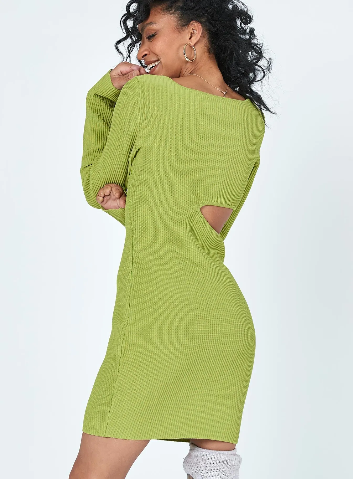 Princess Polly Giana Long Sleeve Mini Dress Green New