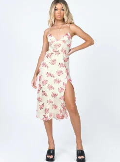 Princess Polly Gigi Midi Dress/ Pink Floral Cream Fashion