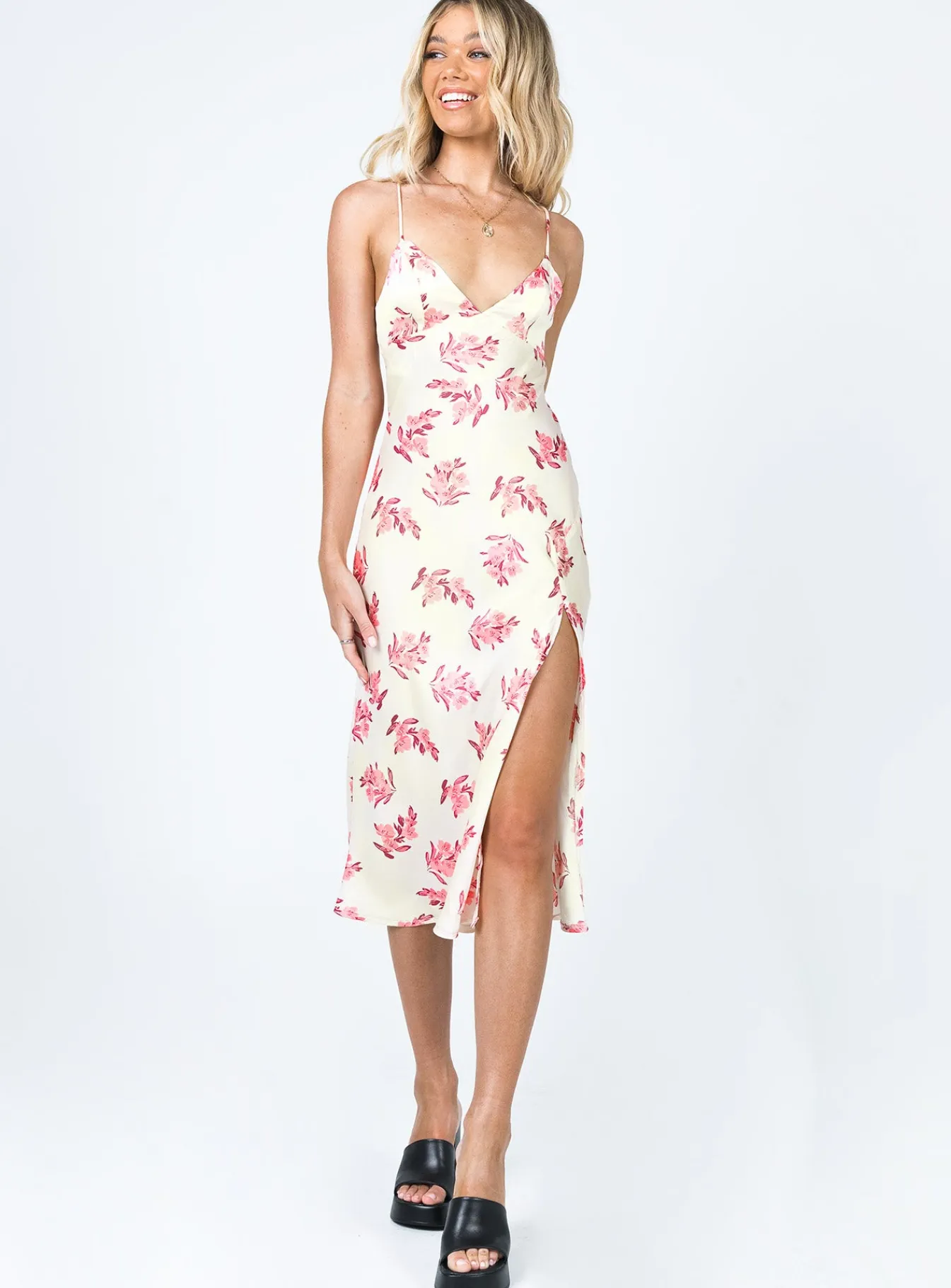 Princess Polly Gigi Midi Dress/ Pink Floral Cream Fashion