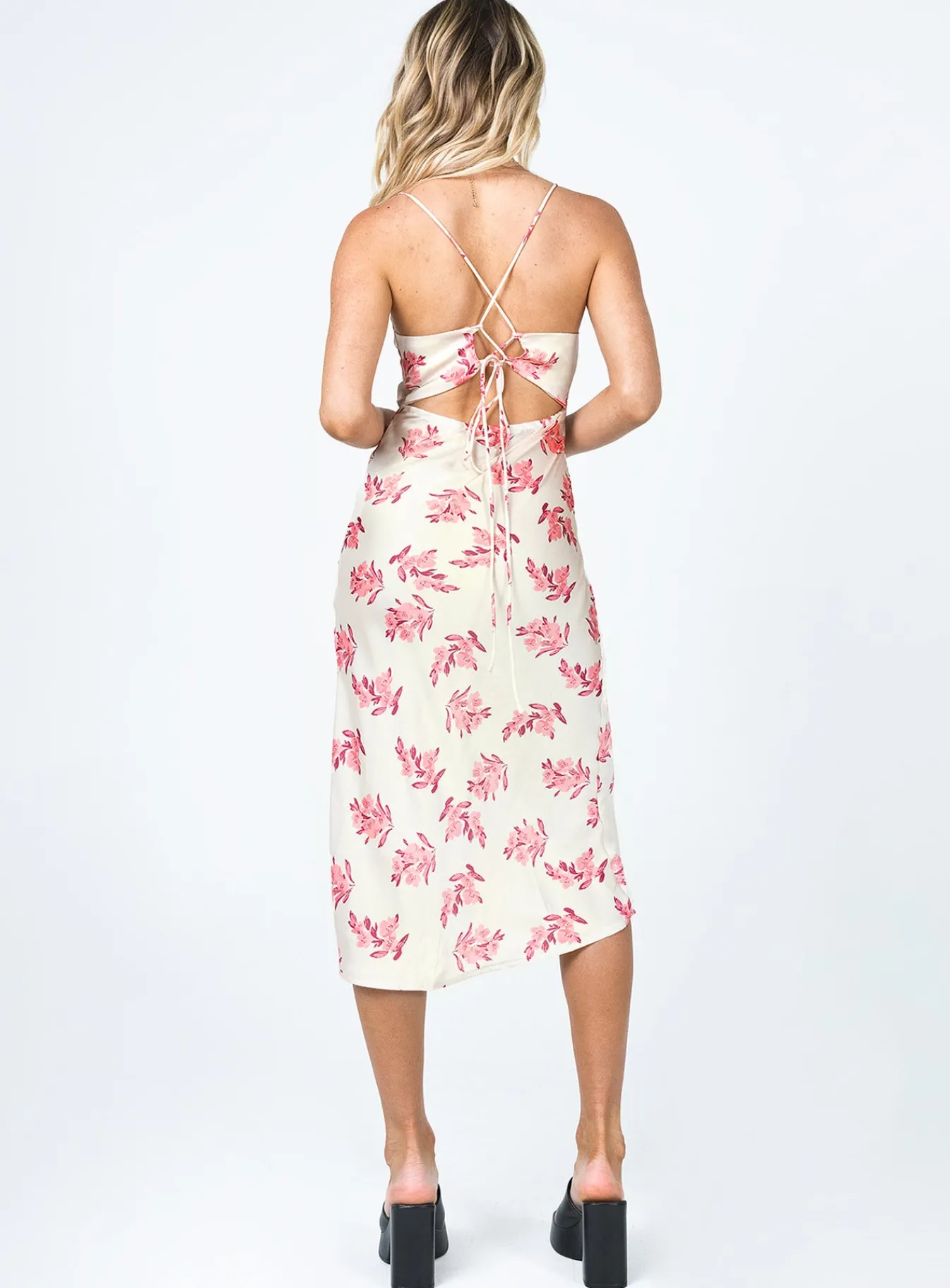 Princess Polly Gigi Midi Dress/ Pink Floral Cream Fashion