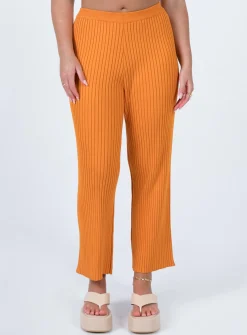 Princess Polly Ginny Ribbed Knit Pants  Orange Store
