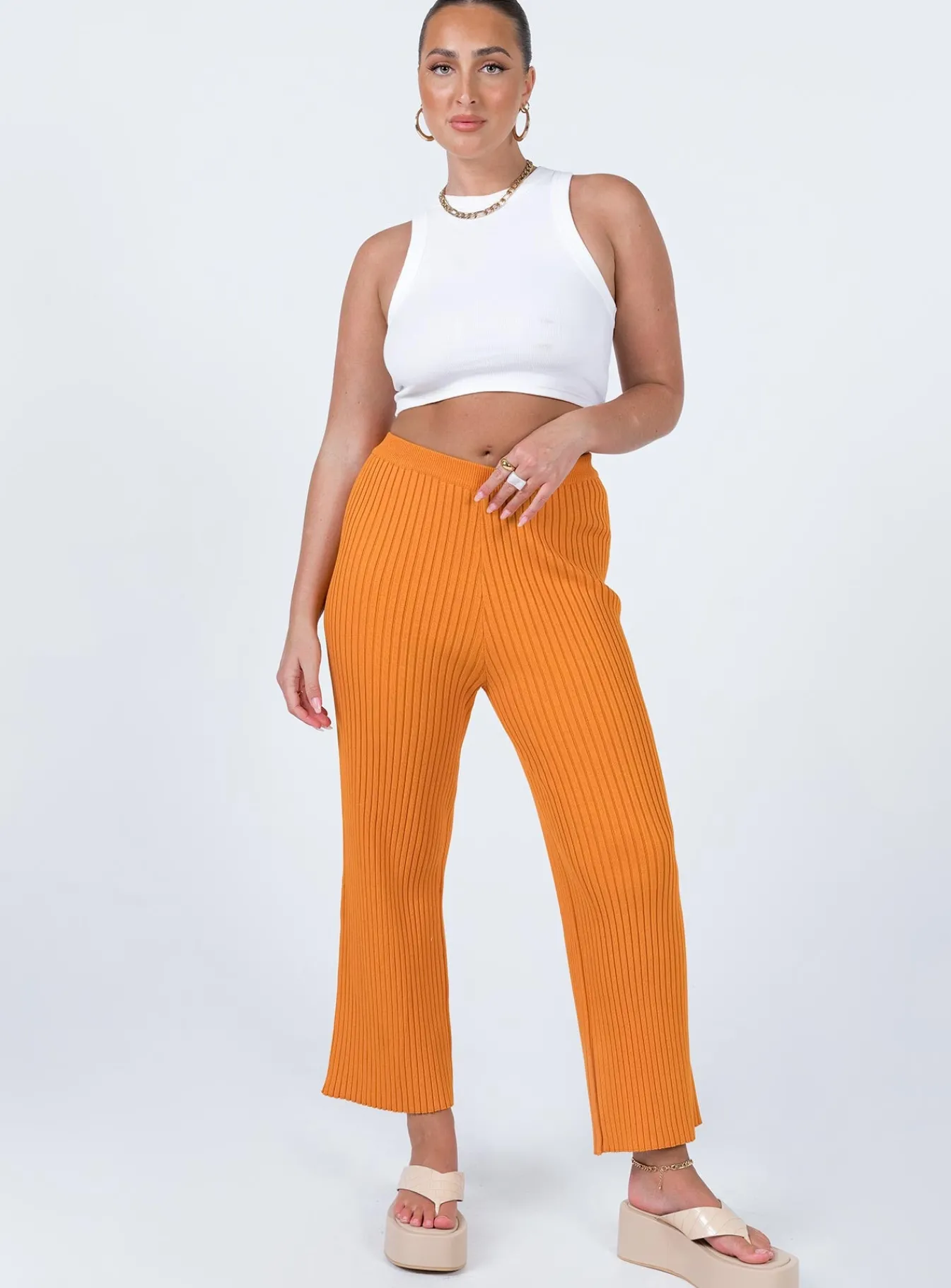 Princess Polly Ginny Ribbed Knit Pants Orange Store