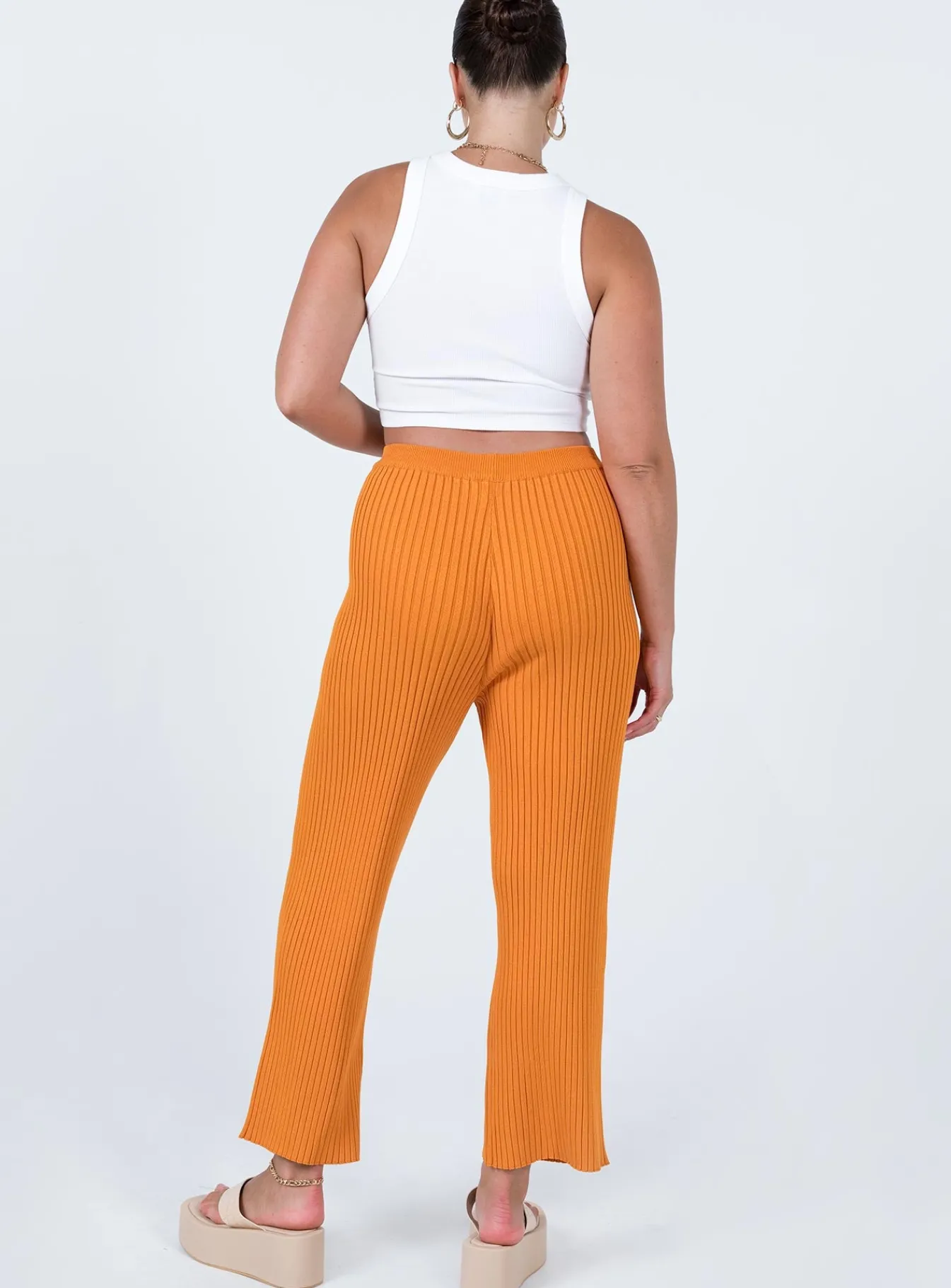 Princess Polly Ginny Ribbed Knit Pants Orange Store