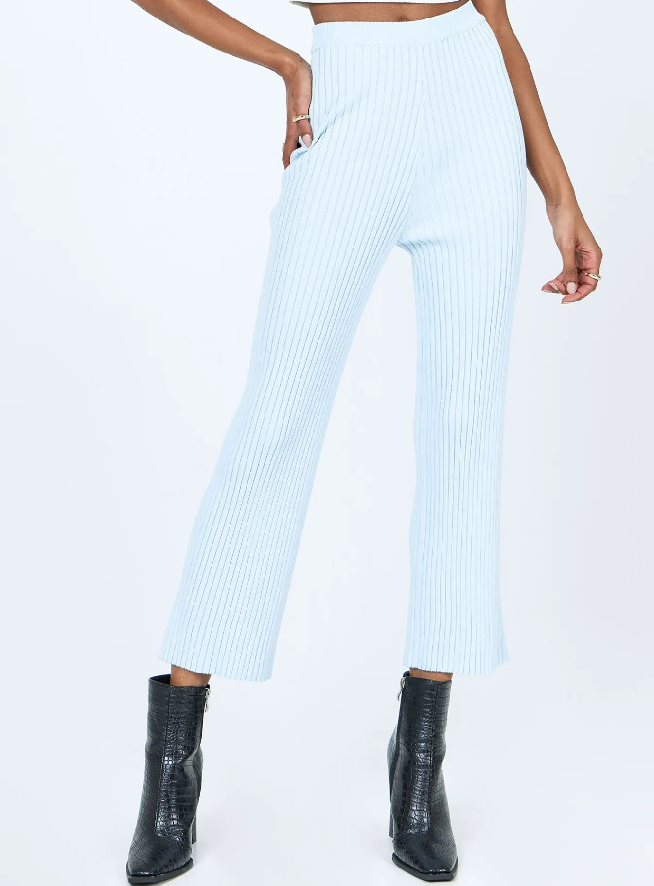 Princess Polly Ginny Ribbed Knit Pants Blue Hot