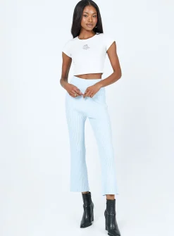 Princess Polly Ginny Ribbed Knit Pants Blue Hot