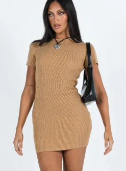 Princess Polly Giselle Mini Knit Dress  Oatmeal Cheap