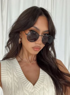 Princess Polly Golden Hour Sunglasses  Black Clearance
