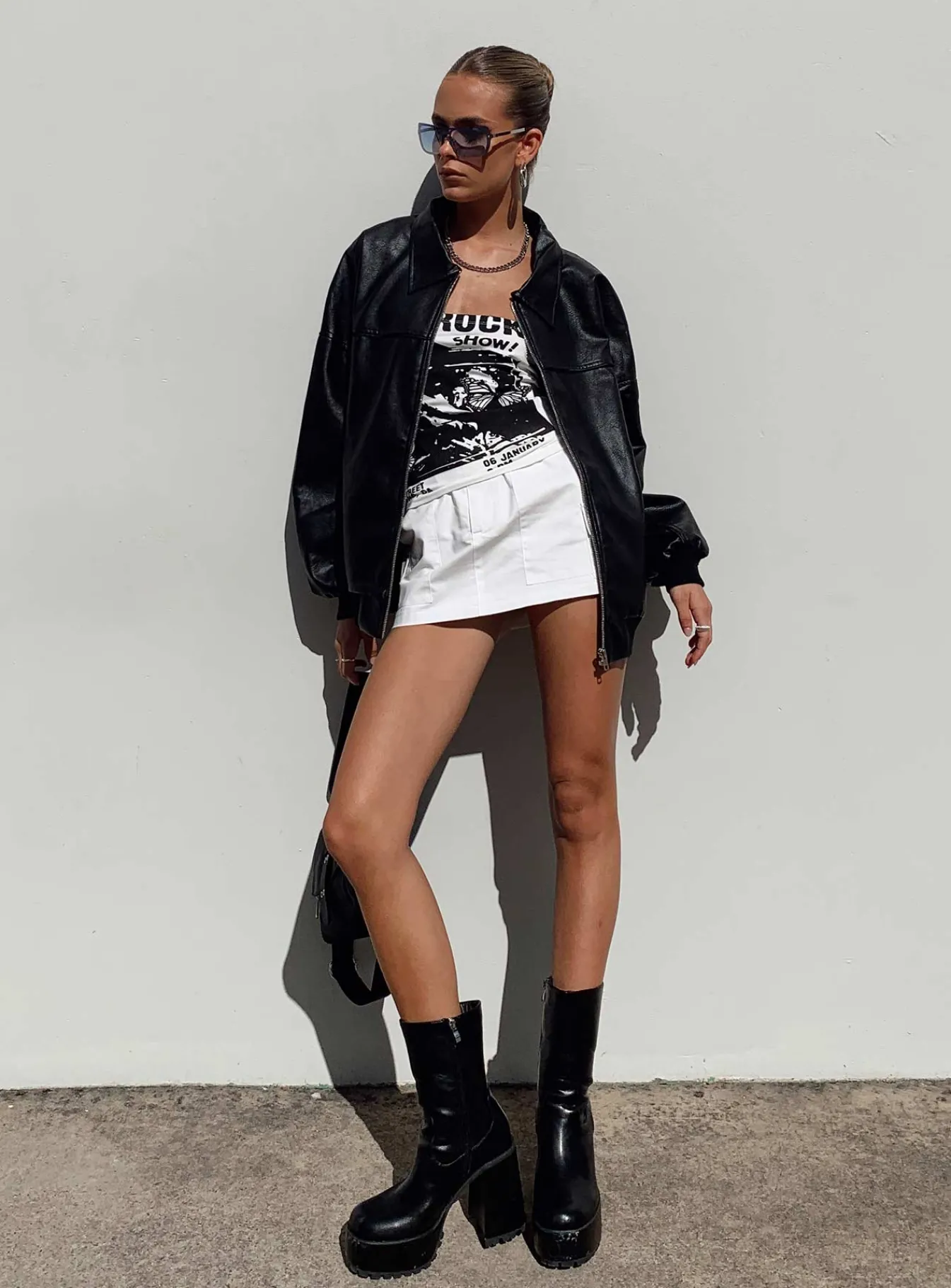 Princess Polly Goldsmith Faux Leather Bomber Jacket Black Sale