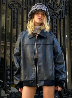Princess Polly Goldsmith Faux Leather Bomber Jacket Black Sale