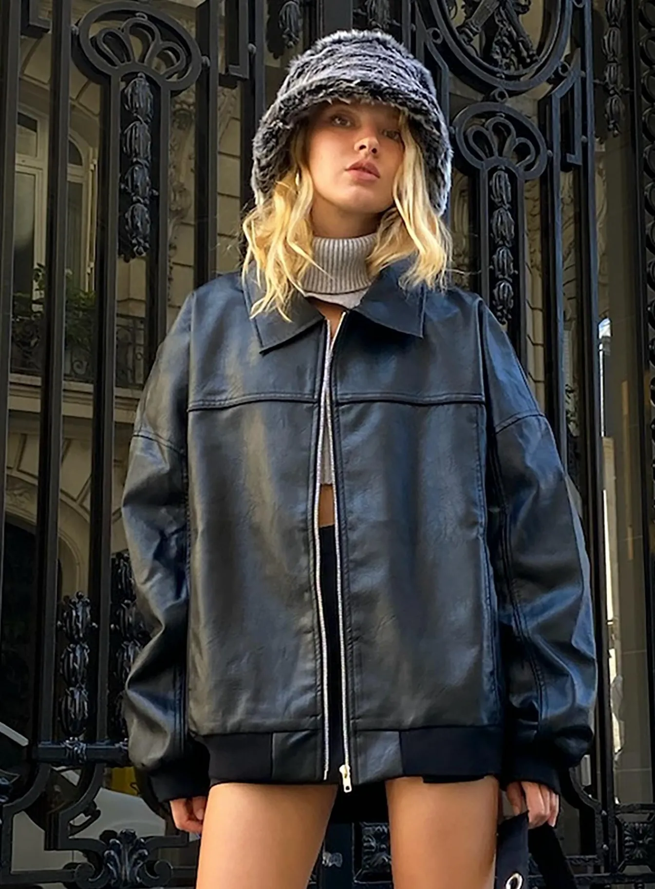 Princess Polly Goldsmith Faux Leather Bomber Jacket Black Sale