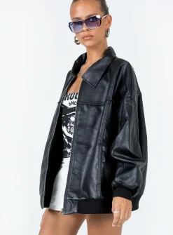 Princess Polly Goldsmith Faux Leather Bomber Jacket Black Sale