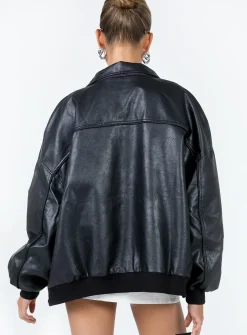 Princess Polly Goldsmith Faux Leather Bomber Jacket Black Sale
