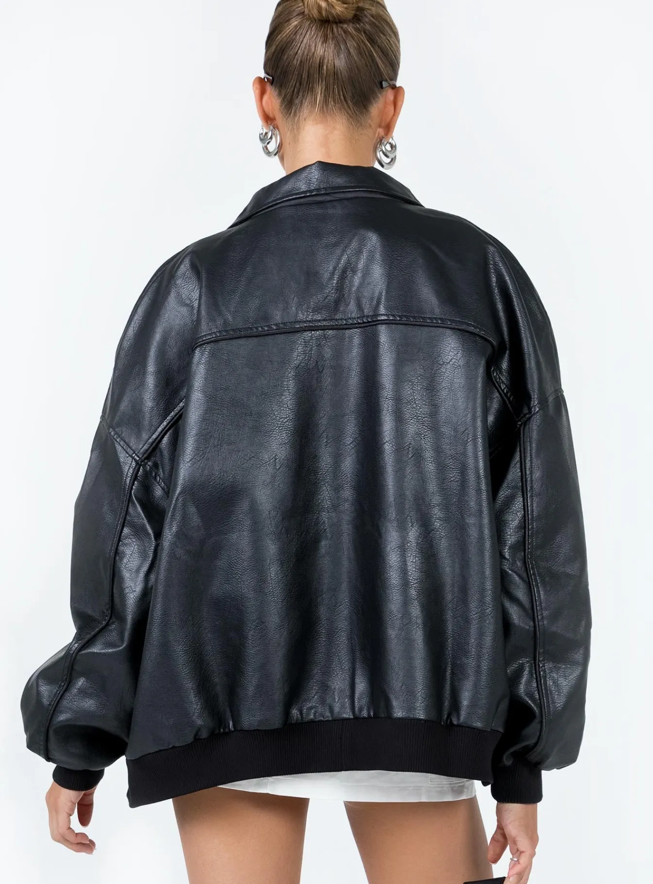 Princess Polly Goldsmith Faux Leather Bomber Jacket Black Sale