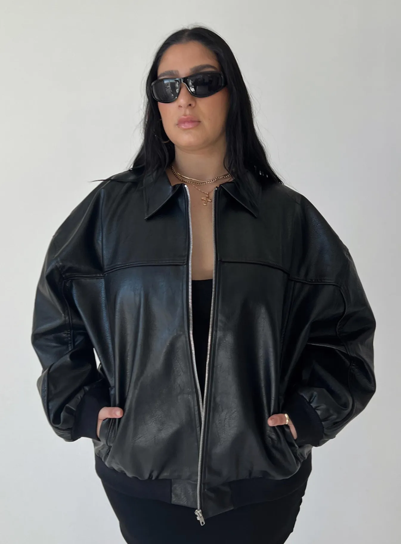 Princess Polly Goldsmith Pu Bomber Jacketcurve Black Cheap