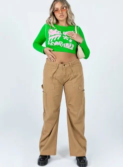 Princess Polly Good Vibes Long Sleeve Top  Green Hot