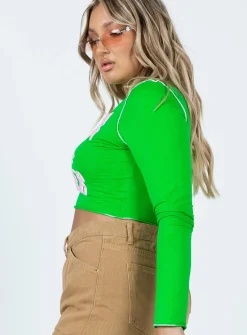Princess Polly Good Vibes Long Sleeve Top  Green Hot