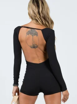 Princess Polly Grantham Long Sleeve Romper Black Hot