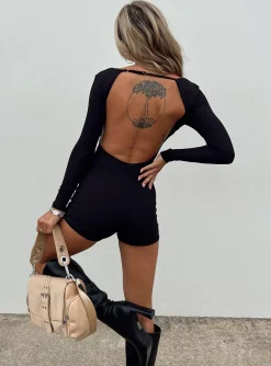 Princess Polly Grantham Long Sleeve Romper Black Hot