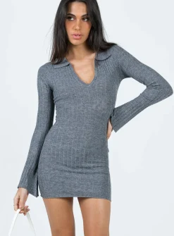 Princess Polly Grecia Knit Mini Dress  Grey Clearance