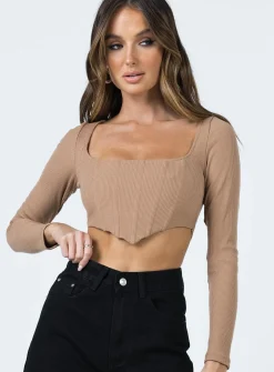 Princess Polly Greer Long Sleeve Top Tan Cheap