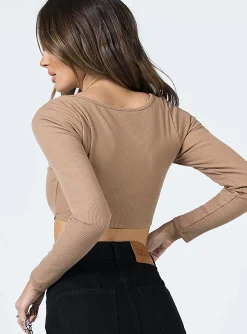 Princess Polly Greer Long Sleeve Top Tan Cheap