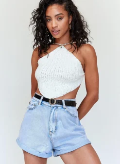 Princess Polly Gun Barrel City High Waisted Shorts  Pale Blue Hot