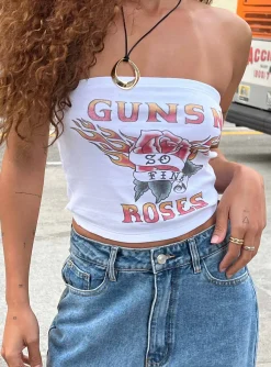 Princess Polly Guns N' Roses Tank Tube Top  White Cheap