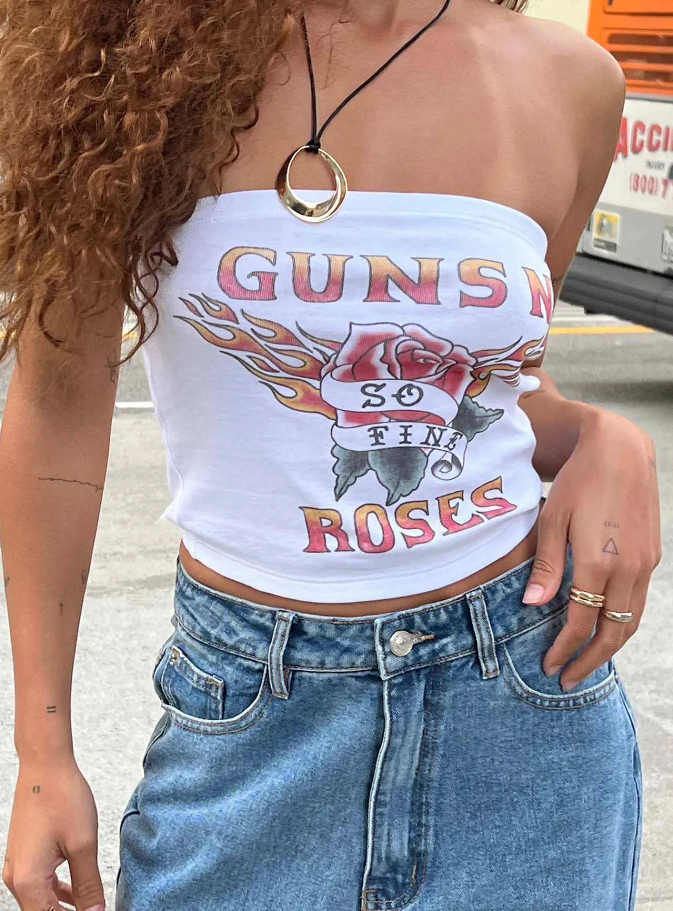 Princess Polly Guns N' Roses Tank Tube Top White Cheap