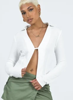 Princess Polly Haddock Long Sleeve Top  White Flash Sale