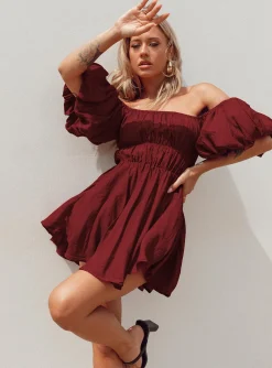 Princess Polly Halton Mini Dress  Burgundy Hot