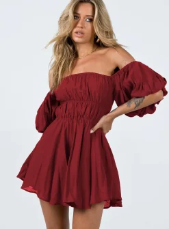 Princess Polly Halton Mini Dress  Burgundy Hot