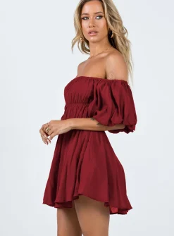 Princess Polly Halton Mini Dress  Burgundy Hot