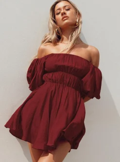 Princess Polly Halton Mini Dress  Burgundy Hot