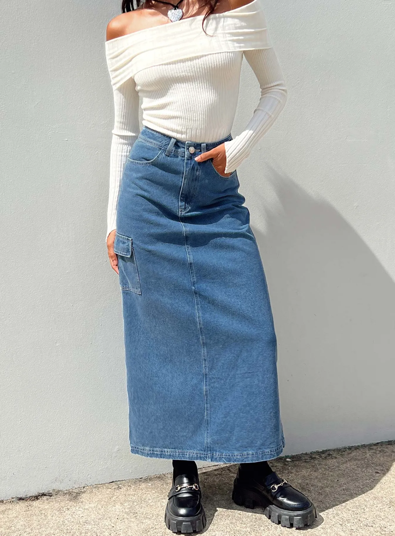 Princess Polly Harbenmaxi Skirt Denim Cheap