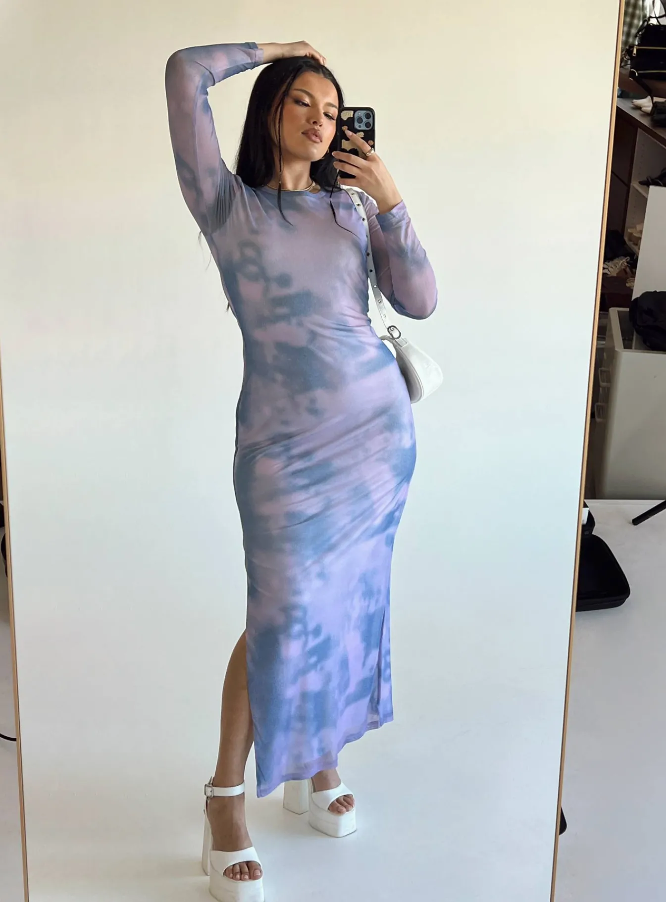 Princess Polly Harlowe Mesh Maxi Dressmulti Blue New