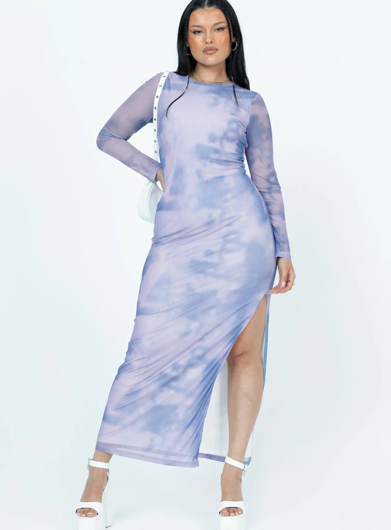 Princess Polly Harlowe Mesh Maxi Dressmulti Blue New
